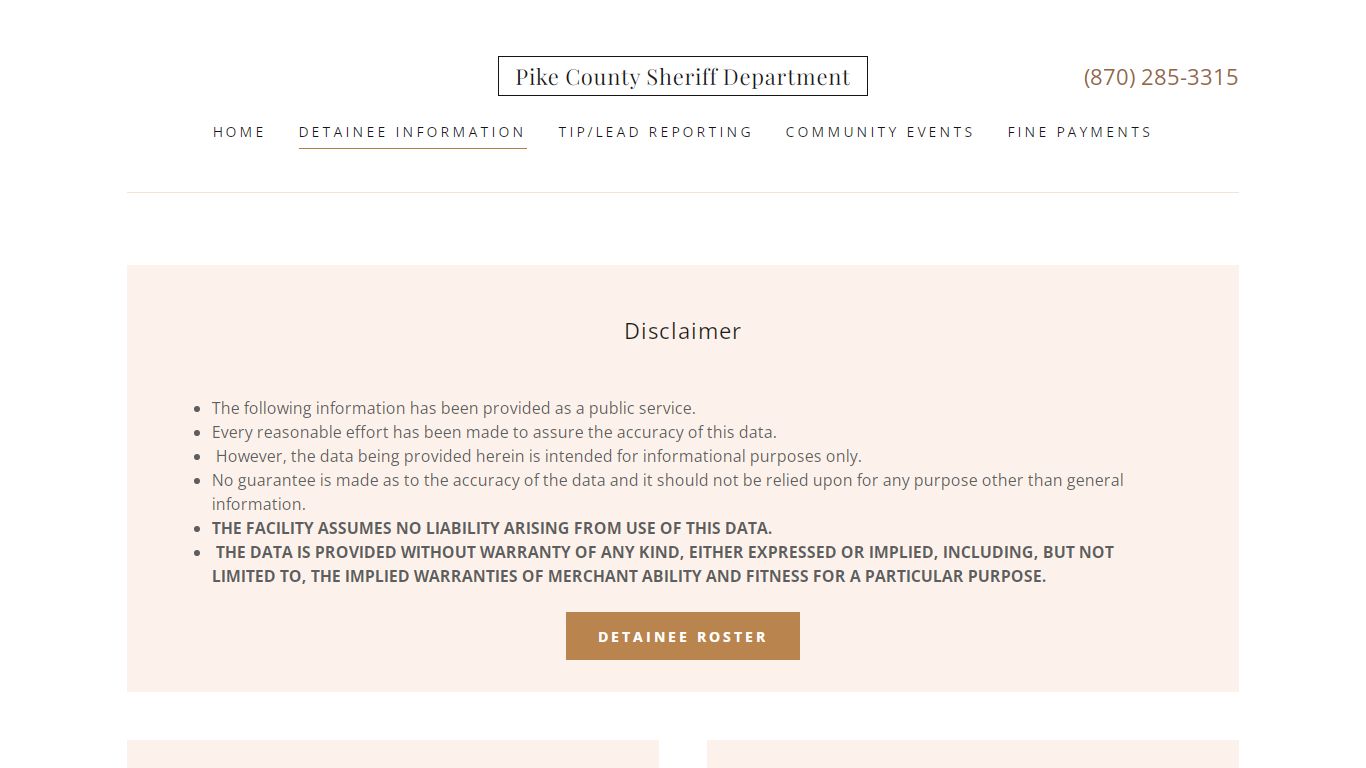 Detainee Information | Pike County AR Sheriff